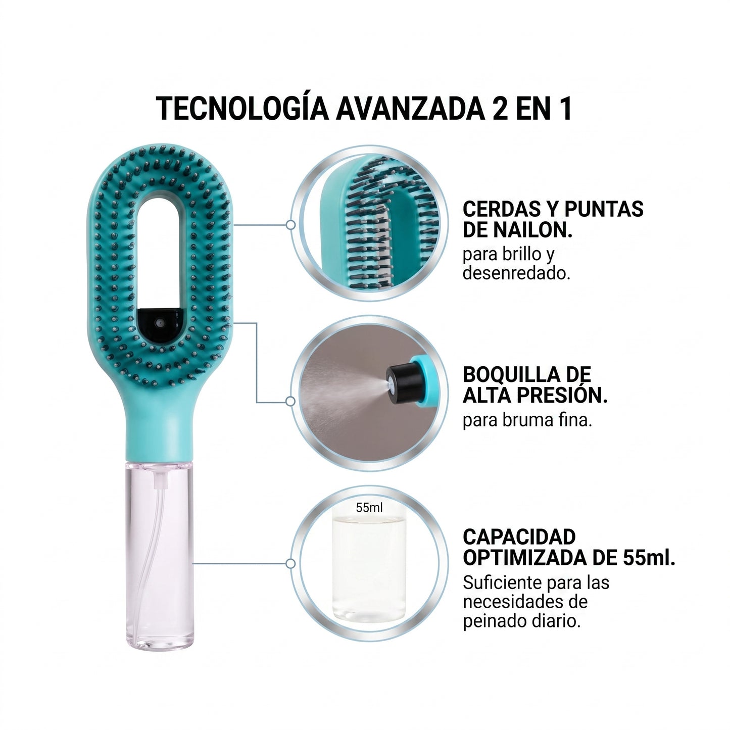Cepillo Vaporizador 2 en 1 — Desenreda, Hidrata y Peina