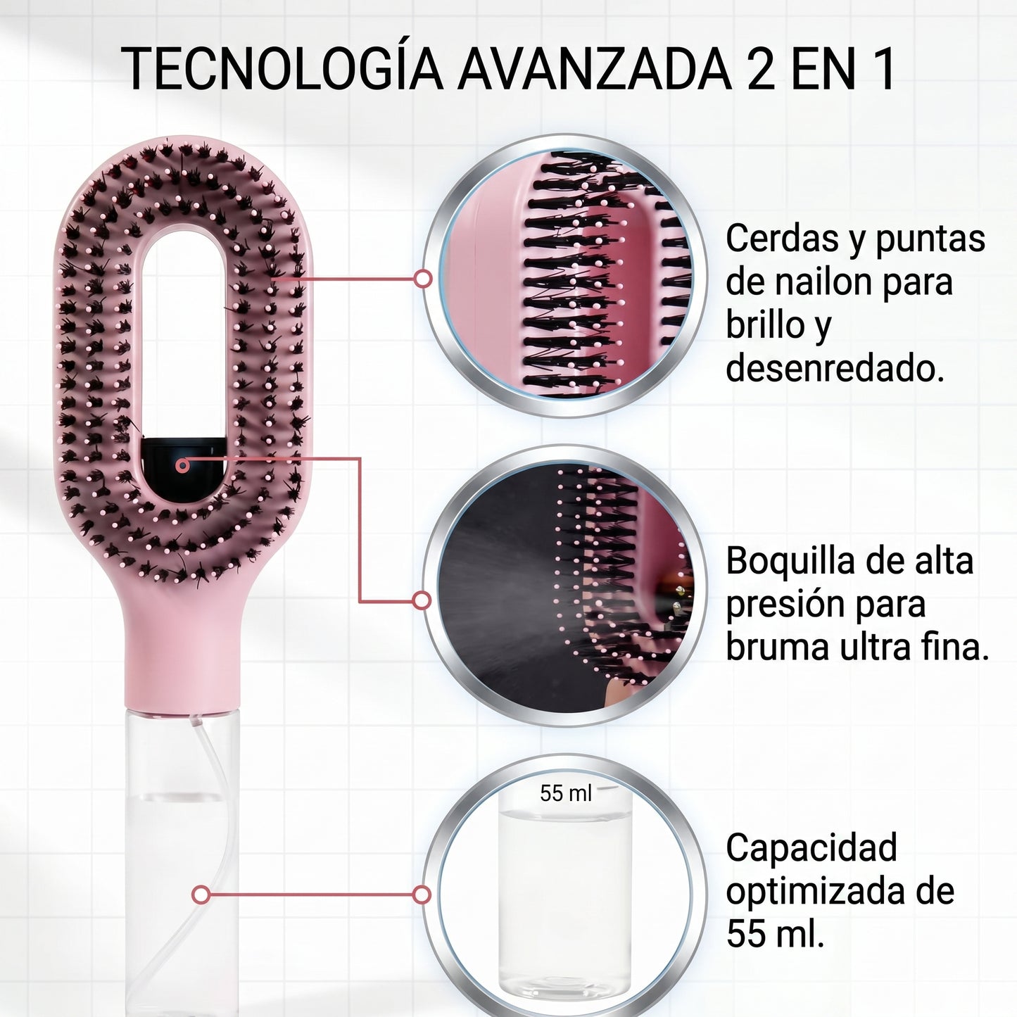 Cepillo Vaporizador 2 en 1 — Desenreda, Hidrata y Peina